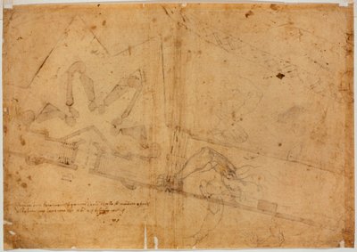 Estudo de figura por outra mão e inscrição manuscrita de Michelangelo Buonarroti