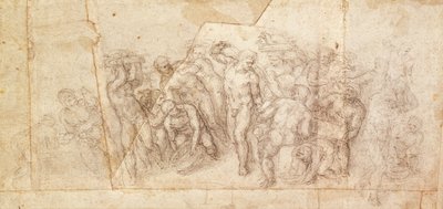 Estudo de figuras para uma cena narrativa (carvão sobre papel) (reto) de Michelangelo Buonarroti