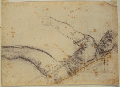 Estudo da figura não-autográfica e da inscrição de Michelangelo Buonarroti