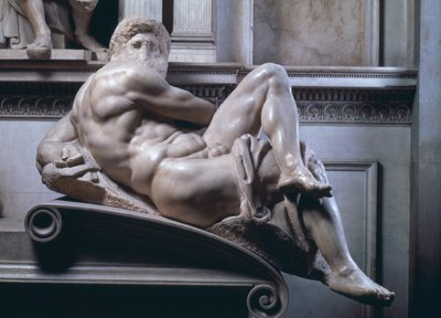 Túmulo de Giuliano de Medici, detalhe do dia, mármore 1520-33 de Michelangelo Buonarroti