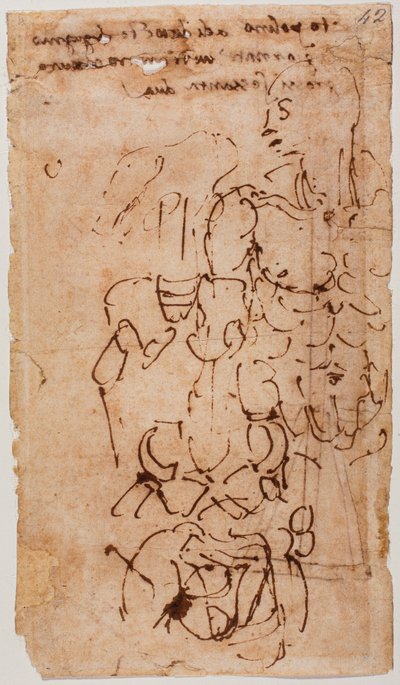 Esboço não identificado e inscrição manuscrita de Michelangelo Buonarroti