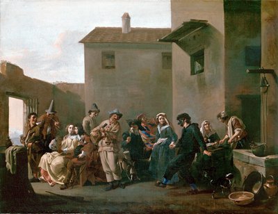 Dança na Trattoria ... (óleo sobre tela) de Michelangelo Cerquozzi