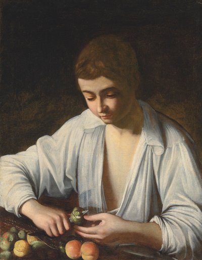 Um menino descascando frutas de Michelangelo Merisi Caravaggio