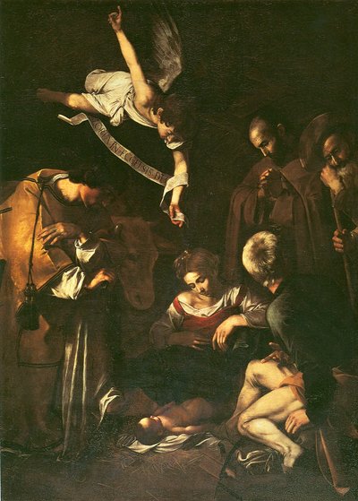 Natividade com São Francisco e São Lourenço, 1609 de Michelangelo Merisi Caravaggio