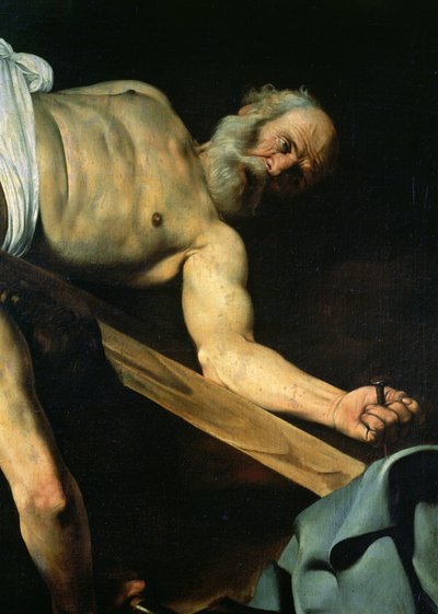 A Crucificação de São Pedro, detalhe de São Pedro, 1600-01 de Michelangelo Merisi Caravaggio
