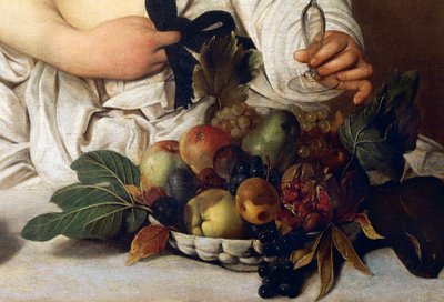 Baco, detalhe com tigela de fruta, c.1589 (óleo sobre tela) de Michelangelo Merisi da Caravaggio