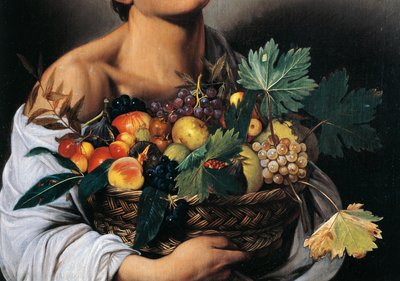 Rapaz com um Cesto de Frutas, detalhe de Michelangelo Merisi da Caravaggio