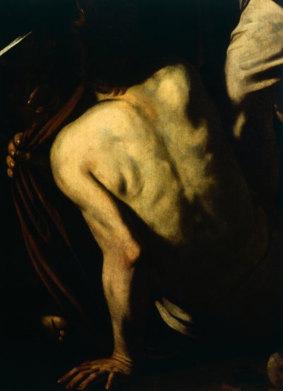 Vestir a nua, detalhe de Nossa Senhora das Mercês ou Sete Atos de Misericórdia, c.1606-07 (óleo sobre tela) de Michelangelo Merisi da Caravaggio