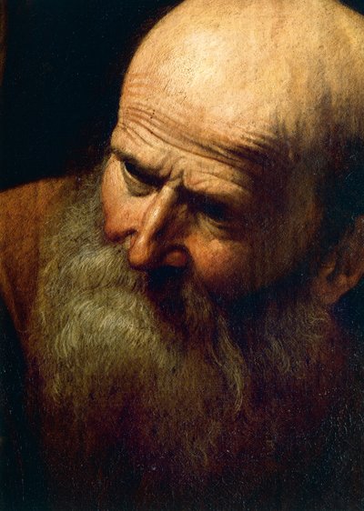 Face de Abraão, detalhe de O Sacrifício de Isaac, c.1603-04 (óleo sobre tela) de Michelangelo Merisi da Caravaggio