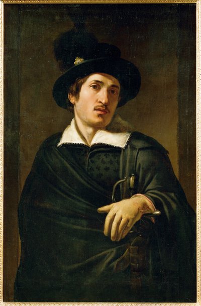 Retrato de homem, seguidor franco-flamengo de Caravaggio (pintura sobre tela) de Michelangelo Merisi da Caravaggio