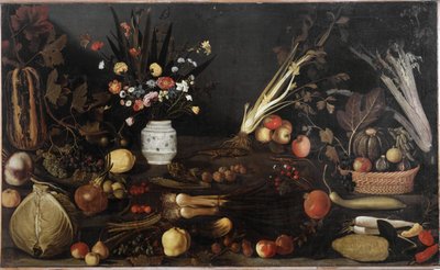Natureza morta com flores e frutas - óleo sobre tela c.1590 de Michelangelo Merisi da Caravaggio