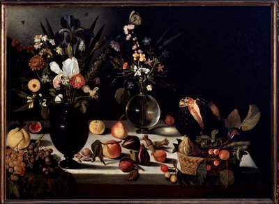 Natureza morta com flores e frutas Pintura atribuída a Caravaggio dit le Caravaggio de Michelangelo Merisi da Caravaggio