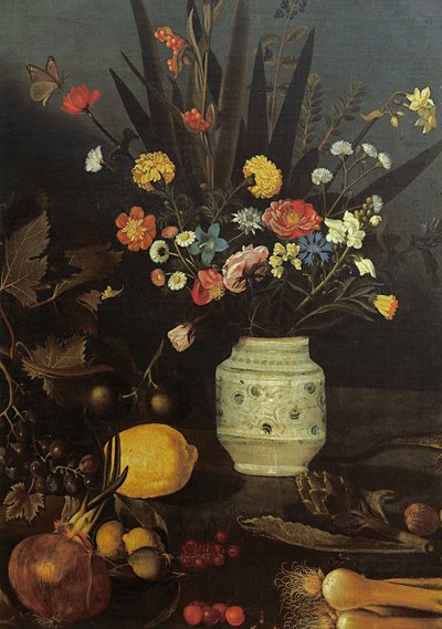 Natureza morta com flores e plantas (óleo sobre tela) (detalhe de 624933) de Michelangelo Merisi da Caravaggio