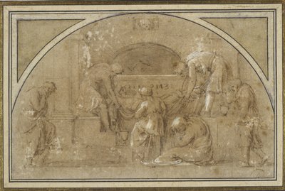 O Entombment (tinta e lavagem, com guache no papel) de Michelangelo Merisi da Caravaggio