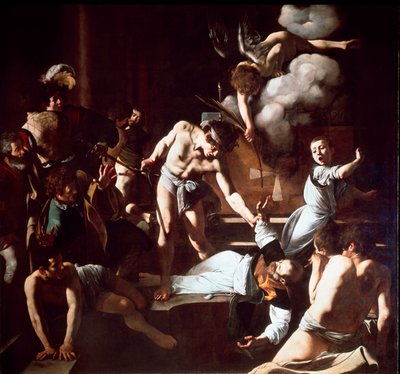 O Martírio de São Mathieu Pintura de Michelangelo Merisi da Caravaggio chamado O Caravaggio (1571-1610) 1600 Sol. 323 x 343 cm Capela Contarelli, San Luigi dei Francesi (Igreja de São Luís dos Franceses), Roma de Michelangelo Merisi da Caravaggio