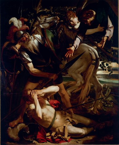 A conversão de S. Paulo. Pintura de Michelangelo Merisi dit Il Caravaggio (O Caravaggio) (1571-1610) 1594-1596 Dim. 237x189 cm Coleção Odescalchi Balbi, Roma - A Conversão de São Paulo, de Michelangelo Merisi também conhecido como Il Caravaggio (1571-1610) de Michelangelo Merisi da Caravaggio