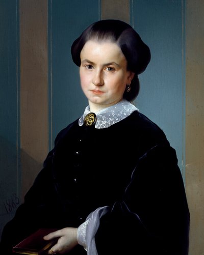 Retrato de uma senhora com livro, de Michelangelo Pittatore (1825-1903), óleo sobre tela, 71x56 cm. de Michelangelo Pittatore