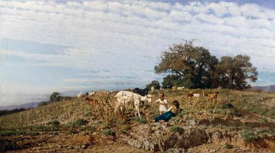 Campo com pastores e cabras, de Michele Cammarano (1835-1920) de Michele Cammarano