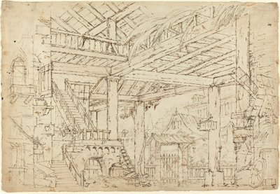 Interior de um celeiro construído em ruínas antigas de Michele Canzio