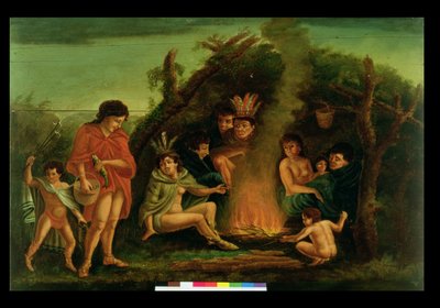 Prancha de fogo representando um acampamento índio de Michele Felice Corne
