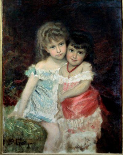 Retrato de Blanche e Amelie Pintura de Michel Gordigiani (1830-1909) 1877 Florença, Museu de Arte Moderna de Michele Giordigiani