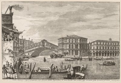 Vistas de Veneza: a ponte e o mercado de Rialto, 1741. de Michele Marieschi