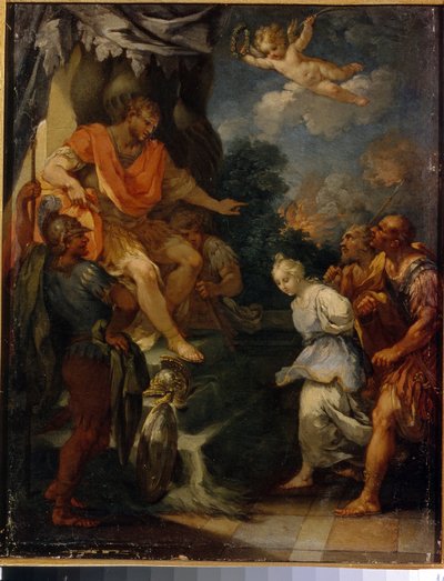 Mártir perante o procônsul. (Perseguição dos cristãos no Império Romano). Pintura de Michele Rocca (cerca de 1670-cerca de 1751), óleo sobre tela. Arte italiana (Parma), final do século XVII-XVIII, arte barroca. Museu Estatal de Arte Estrangeira da Repúbli de Michele Rocca