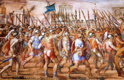 Triunfo do cônsul Lucius Aemilius Paulus sobre Perseu rei da Macedônia (detalhe), cerca de 1570 (fresco) de Michele and Rocchetti Jacopo Alberti