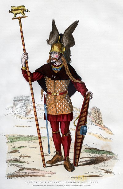 Chefe da Gália em traje de batalha carregando um estandarte, 1882-1884. de Michelet