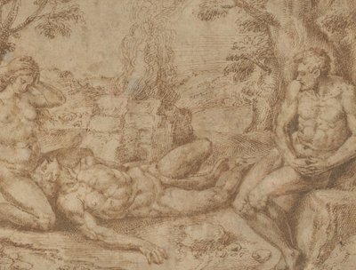 Adão e Eva lamentando a morte de Abel, ca. 1576. de Michiel Coxie