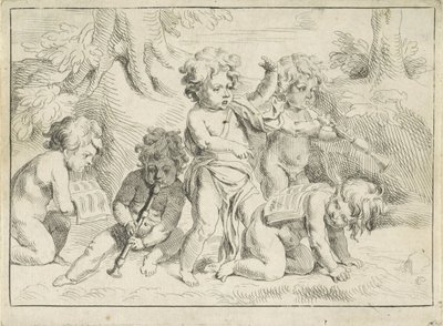 Cinco crianças a fazer música de Michiel Frans van der Voort