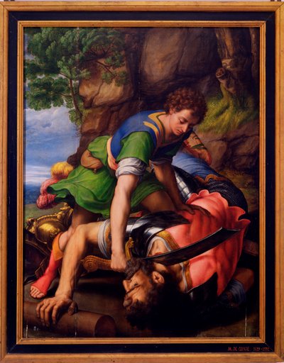 "" Davi e Golias "" Pintura de Michiel Coxcie de Michiel I Coxie or Coxcie