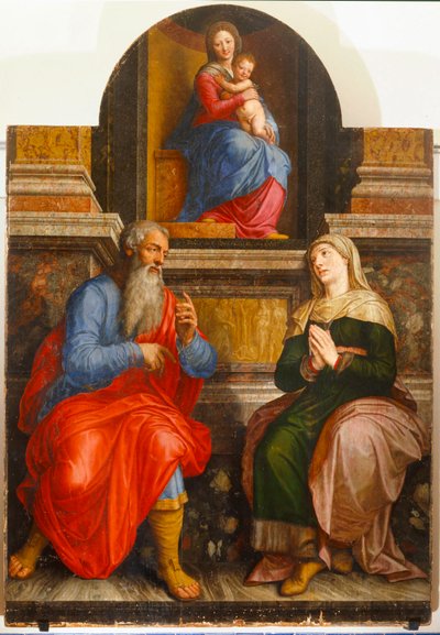 Madonna, Joachim e Anna, os seus pais de Michiel I Coxie or Coxcie