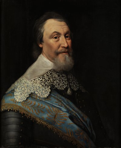 Retrato do Conde Axel Oxenstierna (Oxenstjerna) (1583-1654), por Mierevelt, Michiel Jansz. van, Workshop de . Óleo sobre madeira. Dimensão: 70x60 cm. Museu Nacional de Estocolmo de Michiel Jansz. van Miereveld