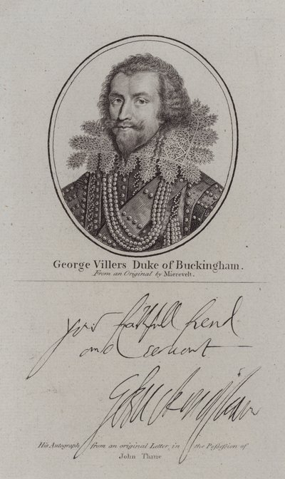 George Villiers Duque de Buckingham, cortesão inglês, político e favorito do Rei James I (gravura) de Michiel Janszoon van (after) Miereveldt