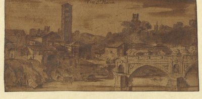 Vista da S. Maria em Cosmedin, do Templo Vesta e da Ponte S. Maria em Roma de Michiel van Overbeek