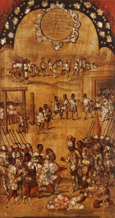 The Conquest of Mexico, Painel III, c.1696-1715 (pintura sobre madeira) de Miguel Gonzalez