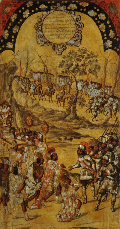 A Conquista do México, Painel VIII, c.1696-1715 (pintura sobre madeira) de Miguel Gonzalez