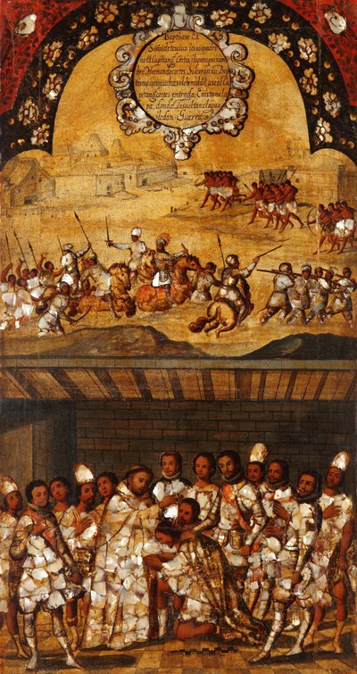 A Conquista do México, Painel XIX, c.1696-1715 (pintura sobre madeira) de Miguel Gonzalez