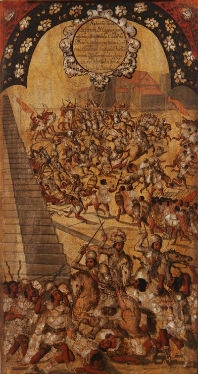 A Conquista do México, Painel XVI, c.1696-1715 (pintura sobre madeira) de Miguel Gonzalez