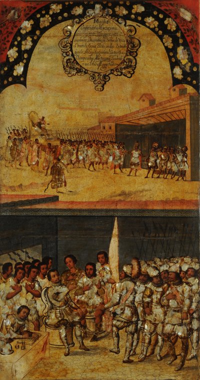 A Conquista do México, Painel XV, c.1696-1715 (pintura sobre madeira) de Miguel Gonzalez