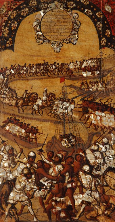 A Conquista do México, Painel XXI, c.1696-1715 (pintura sobre madeira) de Miguel Gonzalez