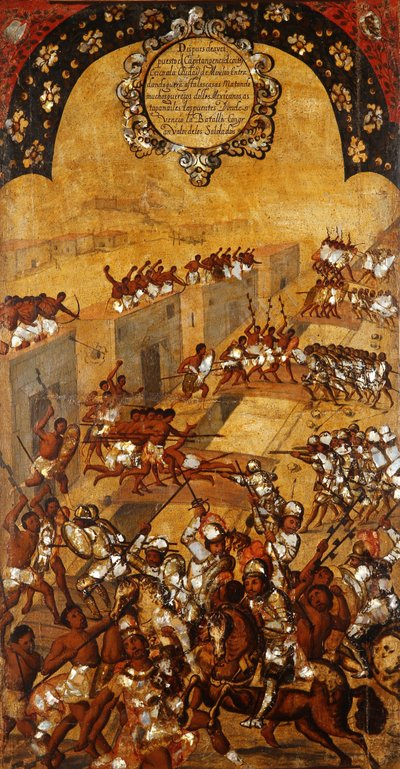 A Conquista do México, Painel XX, c.1696-1715 (pintura sobre madeira) de Miguel Gonzalez
