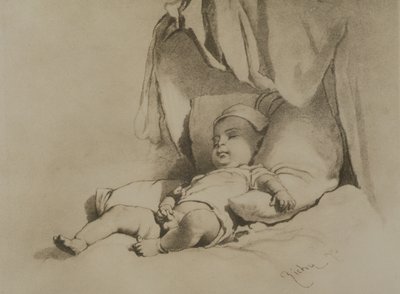 Bebé a dormir na cama de Mihaly von Zichy