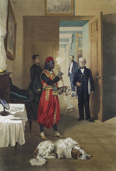 Vestíbulo do grande palácio em Tsarskoye Selo, 1865 de Mihaly von Zichy