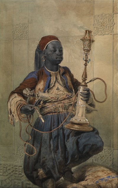 Núbio com um tubo de água, 1862 de Mihaly von Zichy