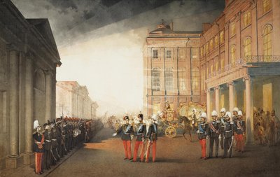 Desfile em frente ao Palácio Anichkov em Petersburgo, 1870 de Mihaly von Zichy