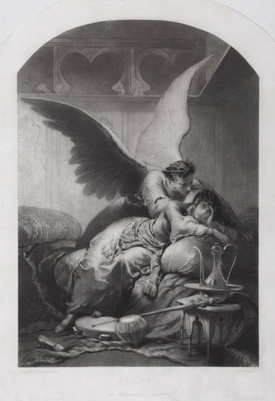 Tamara e Demon. Ilustração do poema O Demônio, de Mikhail Lermontov, c. 1880 de Mihaly von Zichy