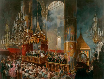A coroação da czarina Maria Alexandrovna da Rússia, Moscou, 1856. de Mihaly von Zichy