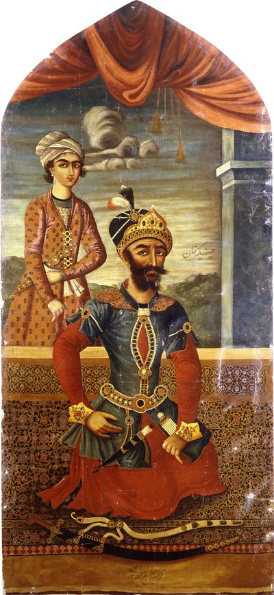 Retrato de Genghis Khan, com um jovem de participação, c.1803-4 de Mihr Ali